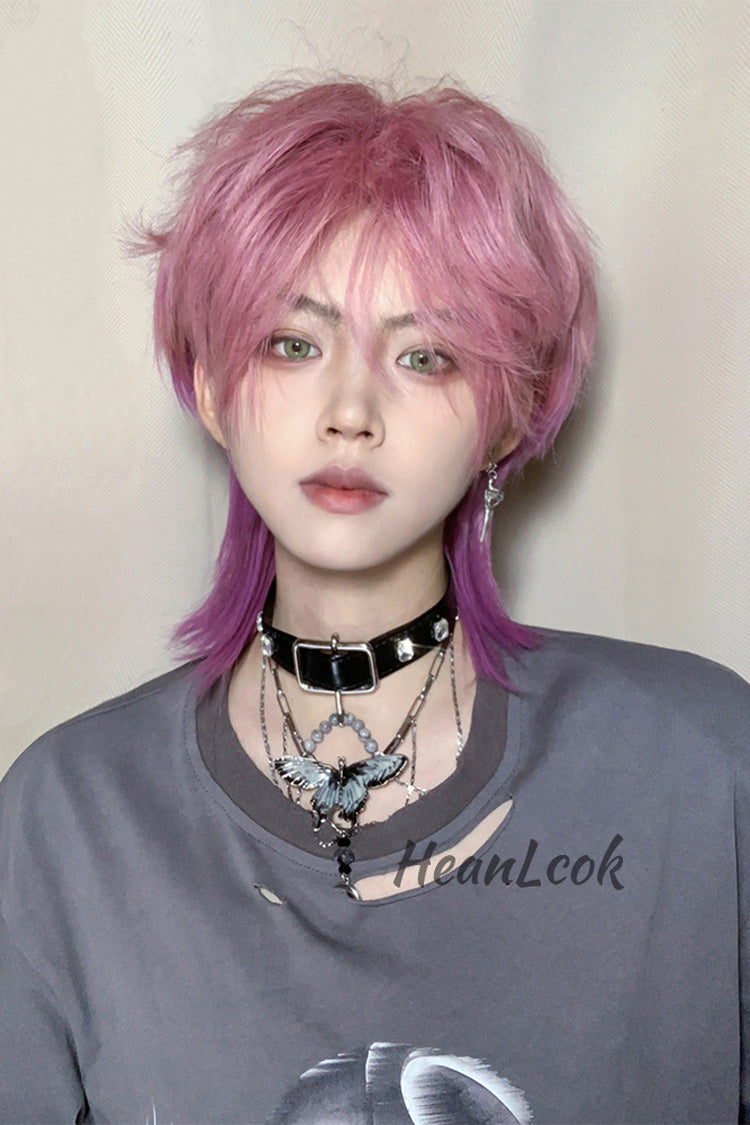 Purple/Pink Wolf Tail Mullet Head Medium Haircut Ouji Wig
