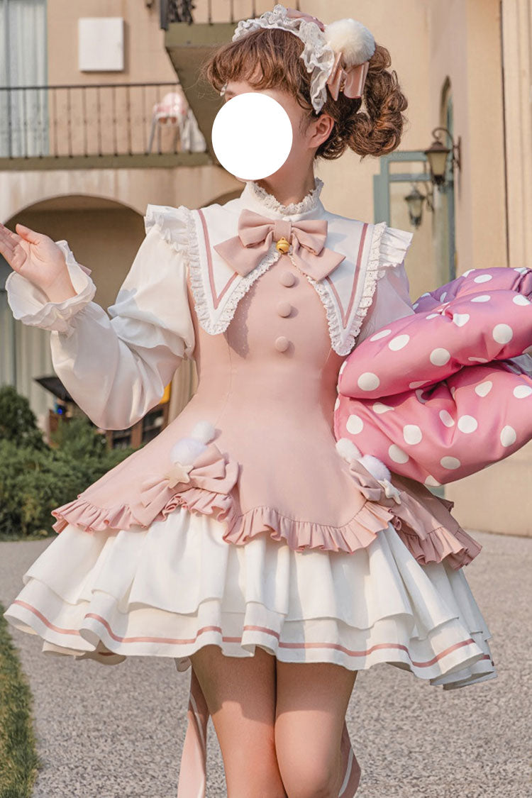 Magical Girl Long Sleeves Multi-layer Ruffle Bowknot Sweet Princess Lolita Dress 2 Colors