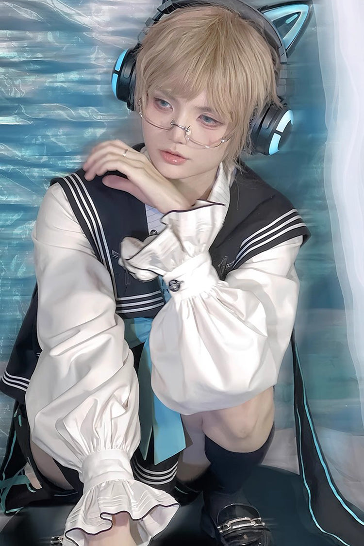 Dark Blue [Magician] Long Sleeves Ouji Prince Mechanical Style Lolita Shorts Vest Set