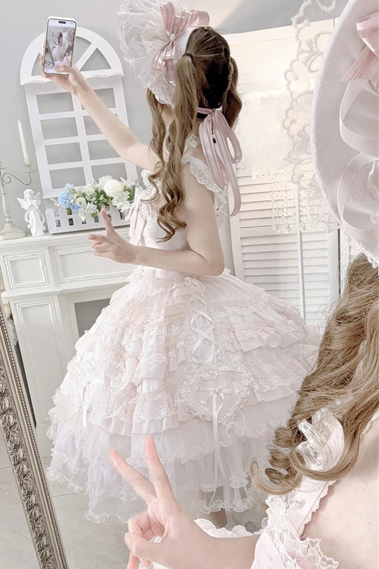 Pink [Sweetheart Diary] Multi-Layered Ruffle Hanayome Embroidery Bowknot Lace Sweet Lolita Jsk Dress