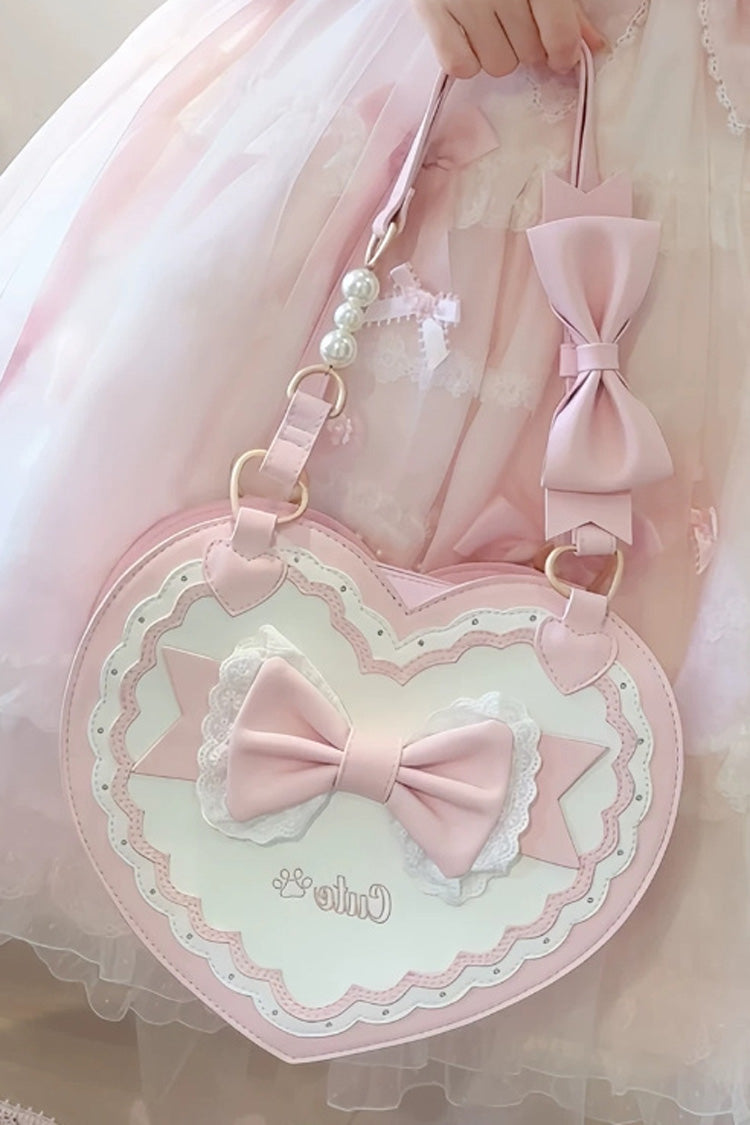 Original Sweet Lolita Heart Bow Pearl Strap Cute Handbag Crossbody Bag