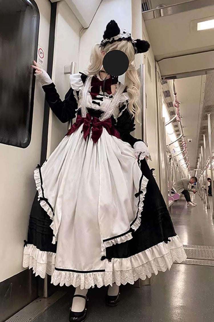 White/Black Apron Maid Ruffle Gothic Princess Lolita Jsk Dress Set