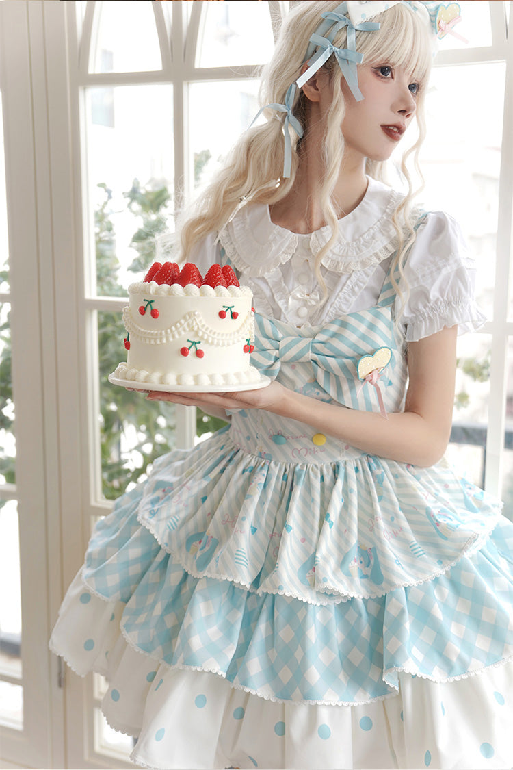 Blue [Hatsune Miku] Sleeveless Triple-Layered Print Bowknot Sweet Lolita Jsk Dress