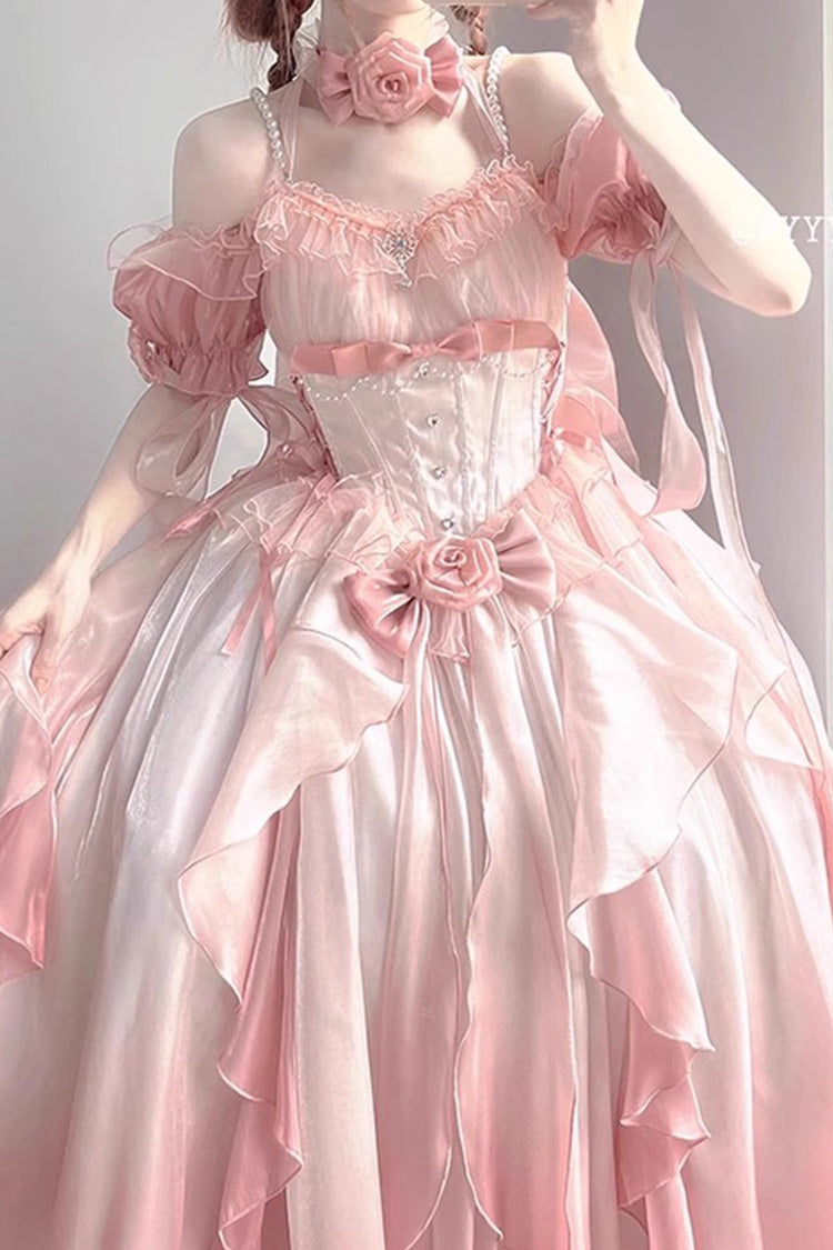Pink Bowknot Irregular Gothic Princess Lolita Jsk Dress
