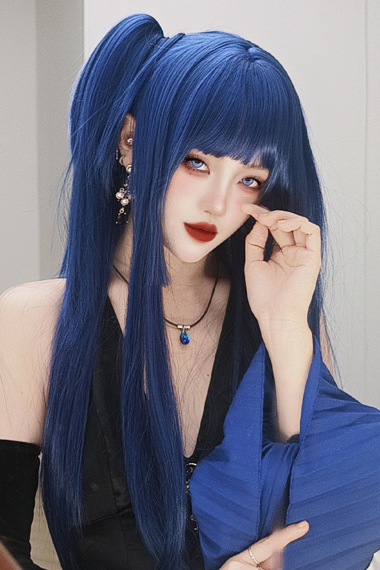 クラインブルーのレイヤード姫カットヴィンテージエレガントプリンセスロリータウィッグ 