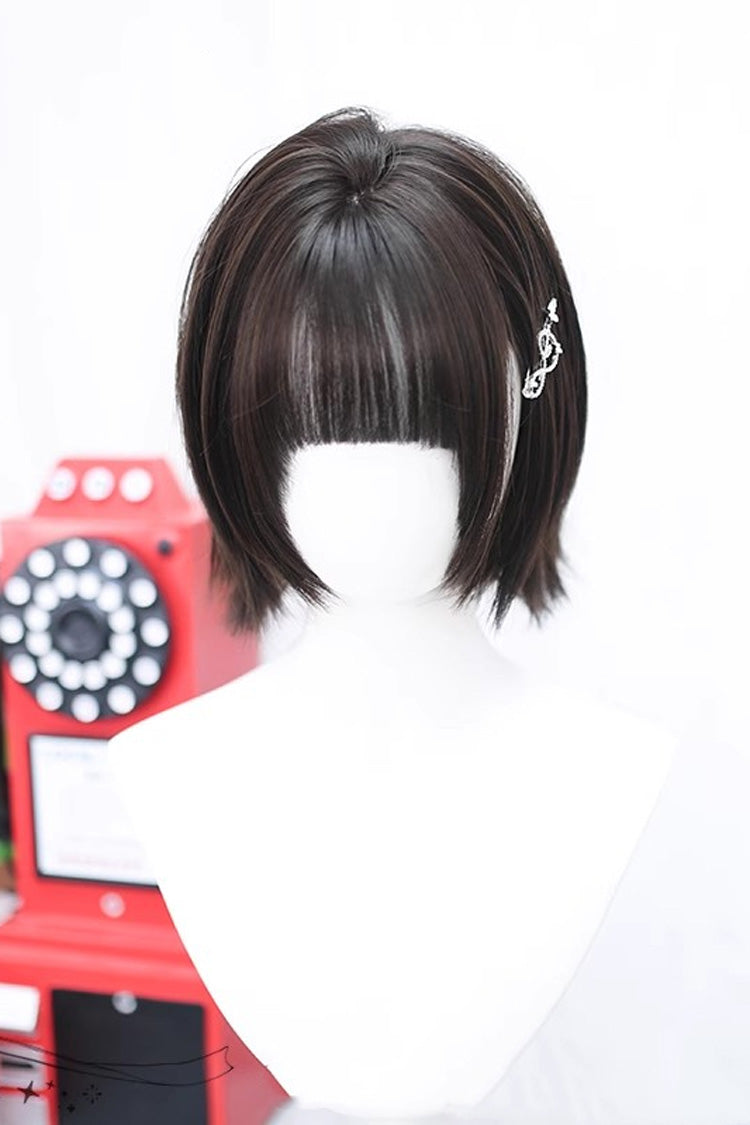 Dark Brown Light Air Bangs Lolita Short Curly Wig