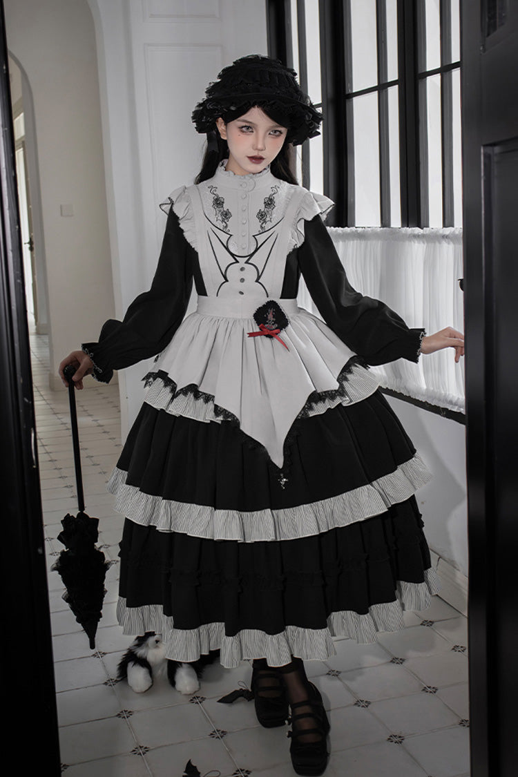 [Castle Night] Long Sleeves Ruffle Embroidery Gothic Lolita Dress 2 Colors