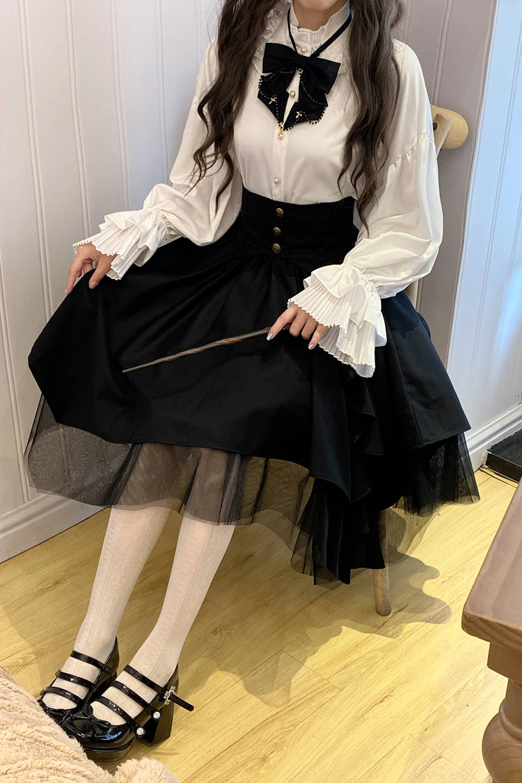 Black Irregular Mesh Gothic Japanese Lolita Skirt