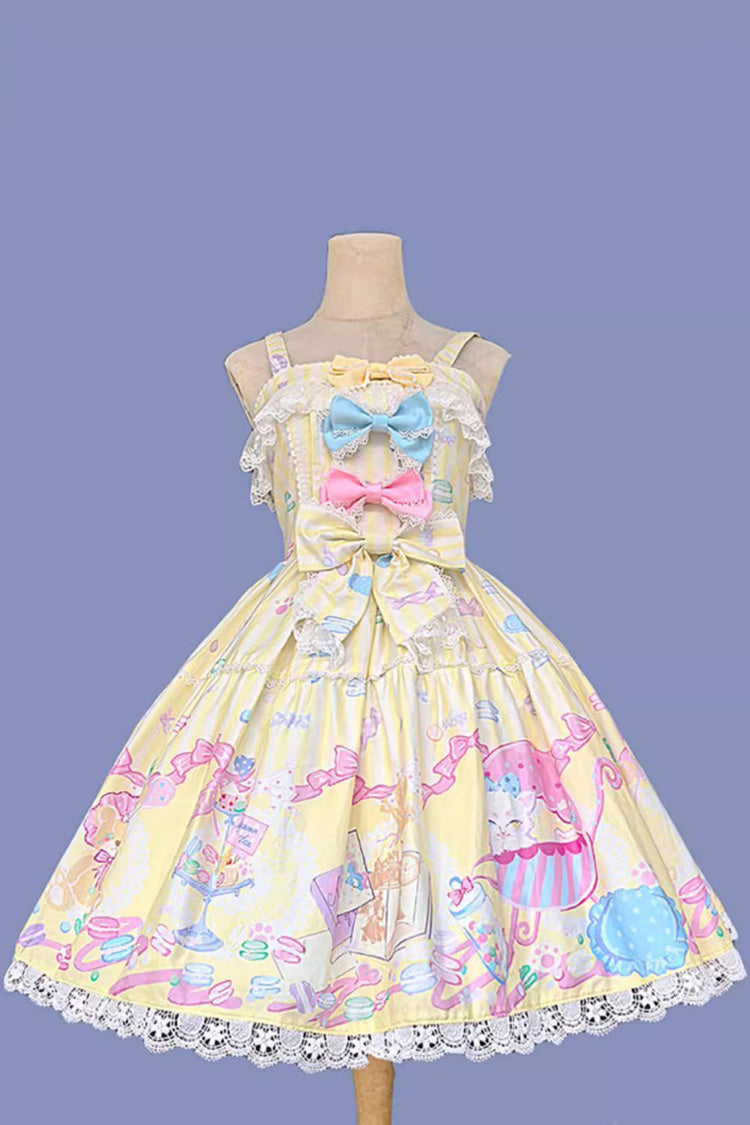 Robe Jsk Lolita douce sans manches avec nœud imprimé [Macaron Dolly House] jaune 