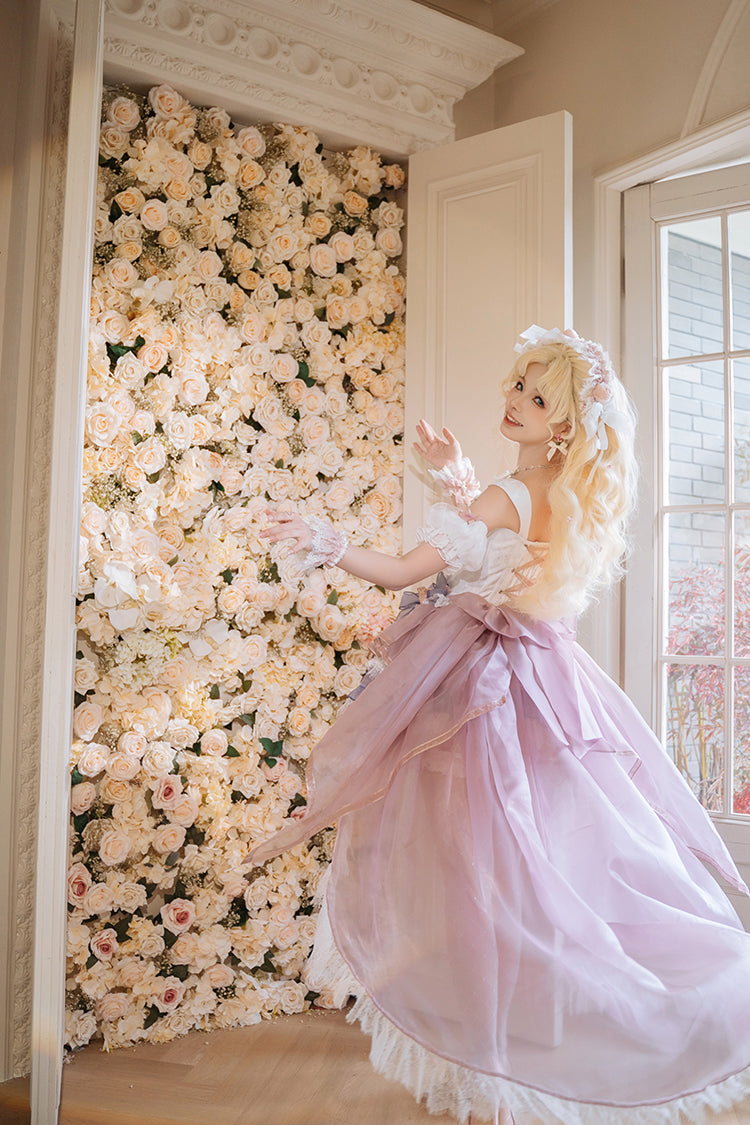 Pink/Purple [Rose Memoirs] Sleeveless Multi-Layered Bowknot Lace Sweet Lolita Skirt Set