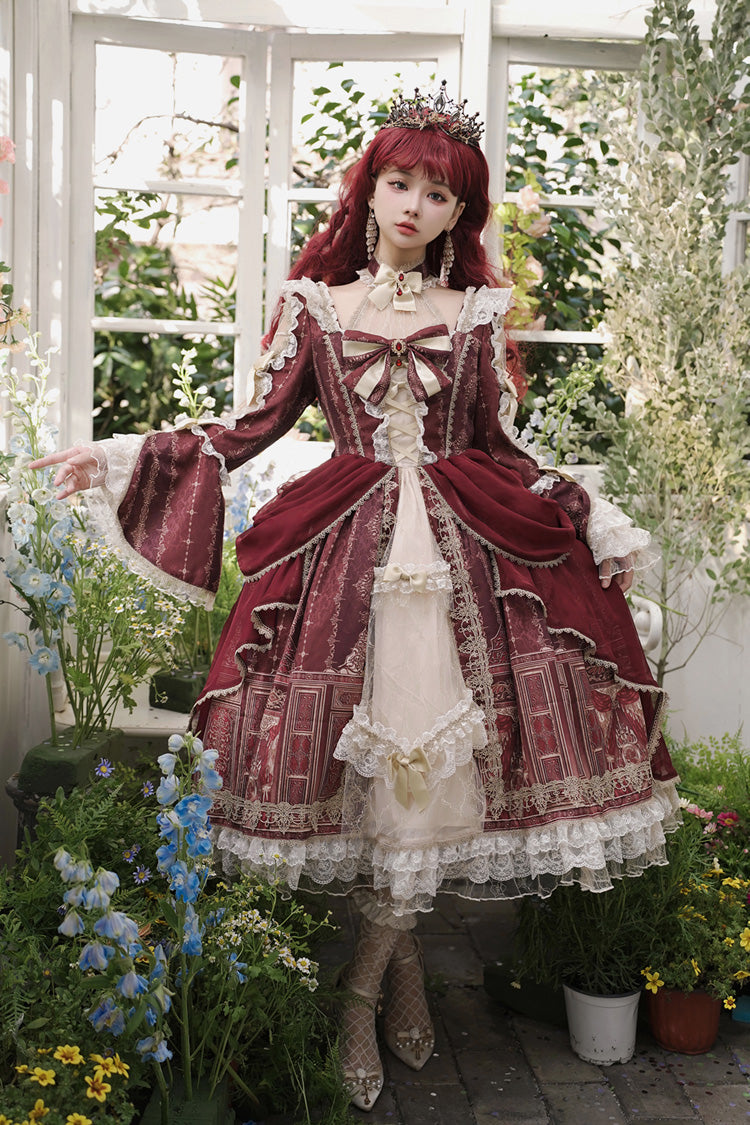 Red Baroque Palace Print Lace Classic Princess Lolita Dress – LolitaInside