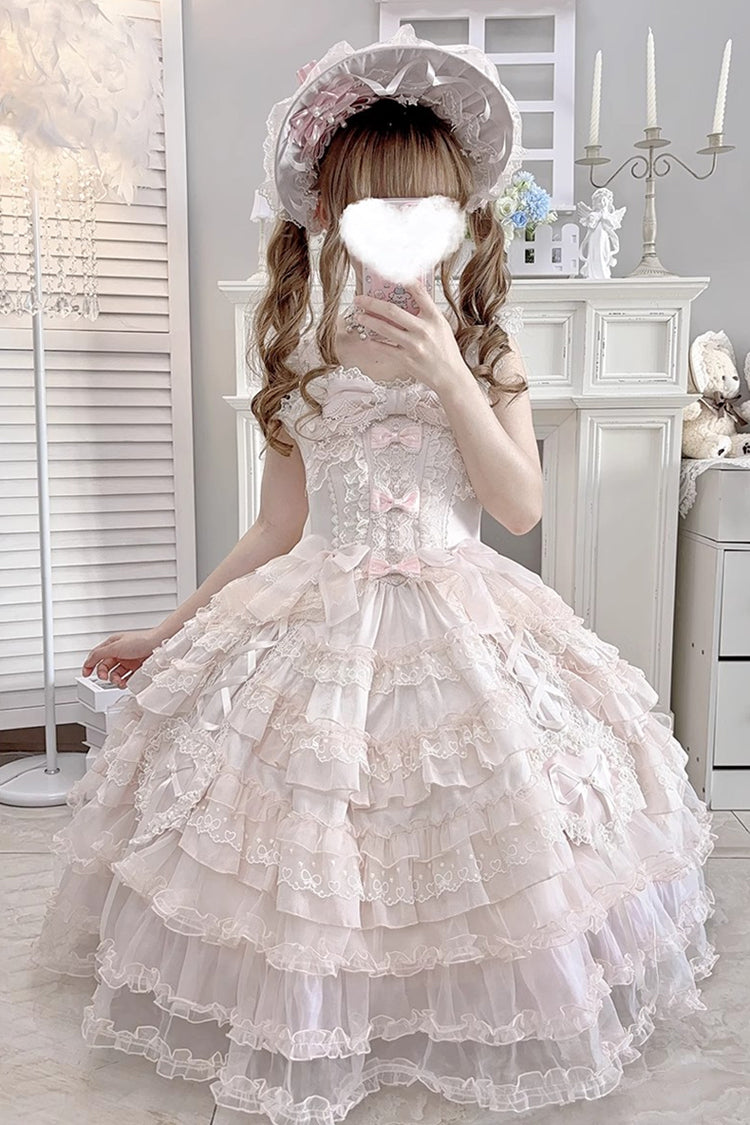 Pink [Sweetheart Diary] Multi-Layered Ruffle Hanayome Embroidery Bowknot Lace Sweet Lolita Jsk Dress