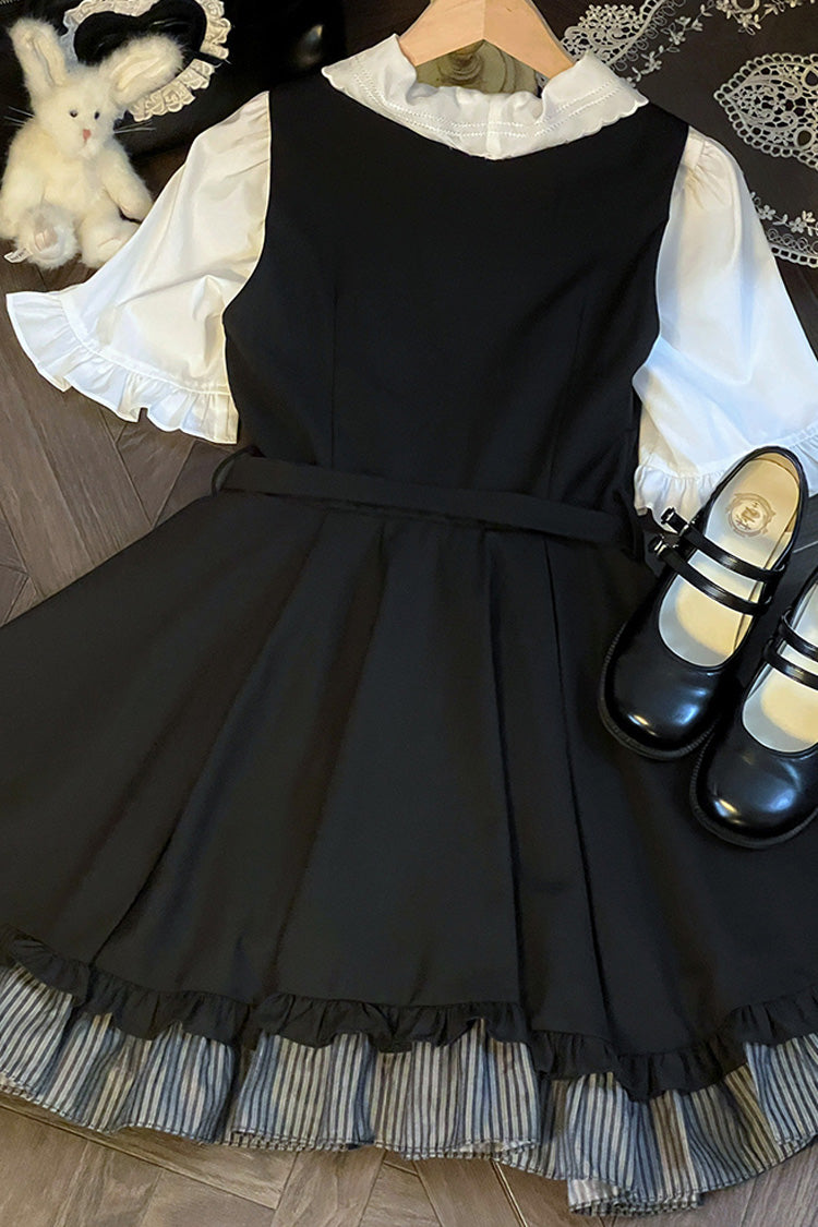 Black Ruffle Bowknot College Style Gothic Lolita Strap Dress