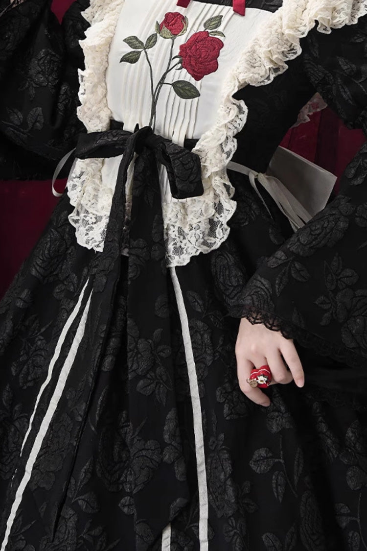 Black [Rose Choir] Double-Layered Ruffle Embroidery Bowknot Lace Gothic Elegant Nun Lolita Dress