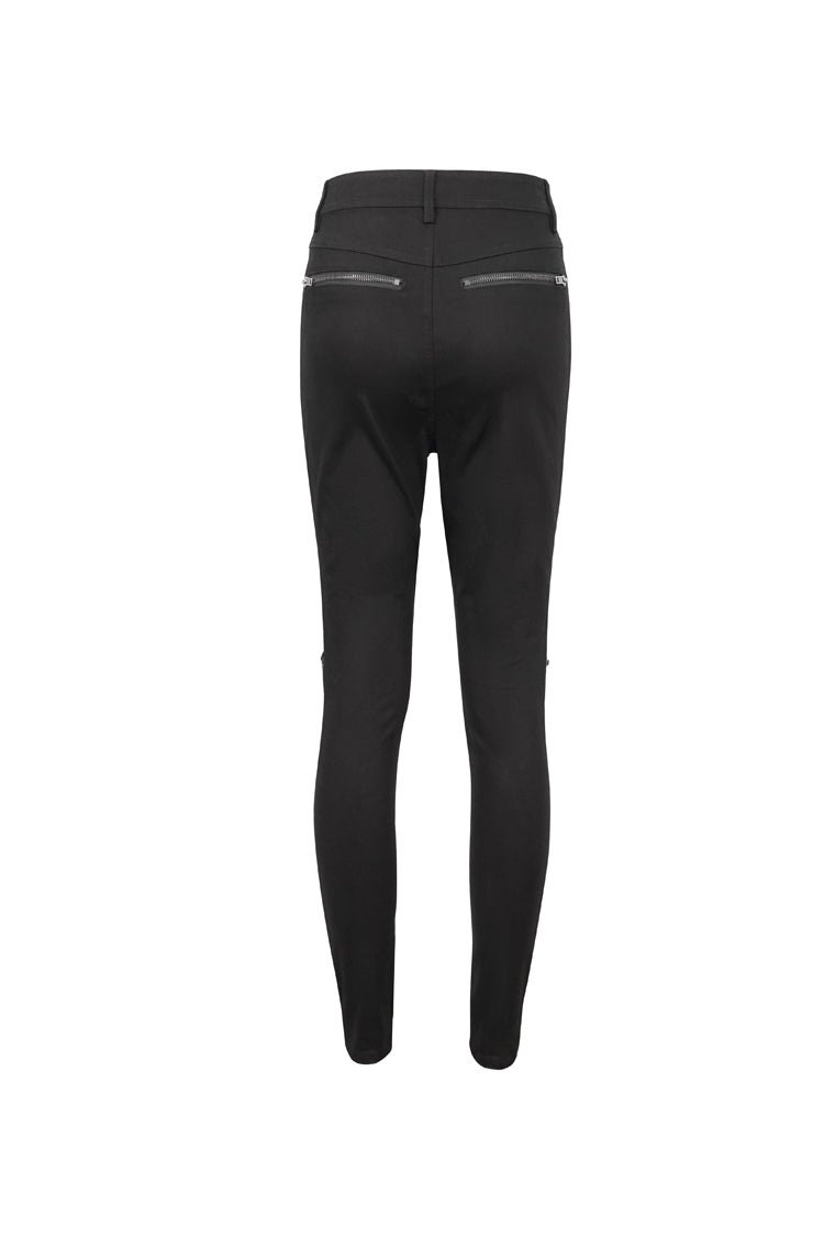 Black Slightly Elastic Twill Pu Tie Rope Decoration Women's Punk Trousers