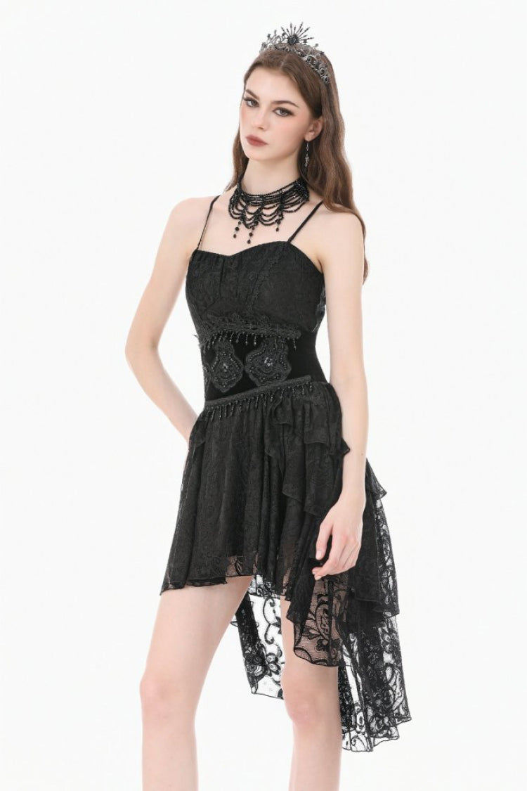 Serre-taille gothique en velours Royal pour femmes, brodé noir, avec pompons à double perles