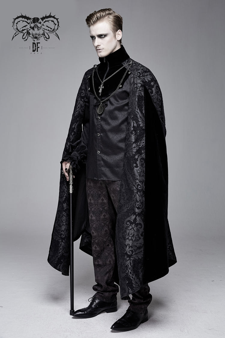 Black Removable Chain Pendant Short Front And Long Back Men's Gothic Cloak