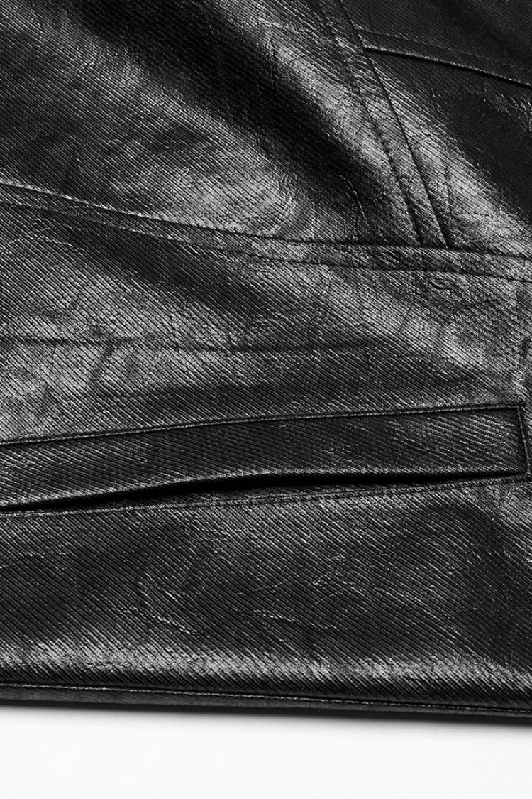 Manteau Punk pour Homme en Cuir Synthétique Noir à Col Montant et Manches Longues avec Boucle 