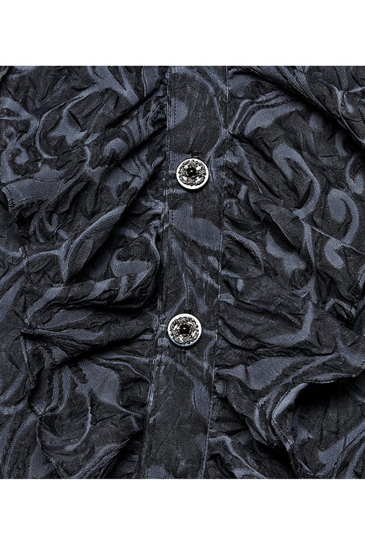 Graues Punk-Chiffon-Rüschen-Stehkragen, breite Krempe, Laternenärmel, Retro-Reliefskulptur-Prägung, Herrenhemd