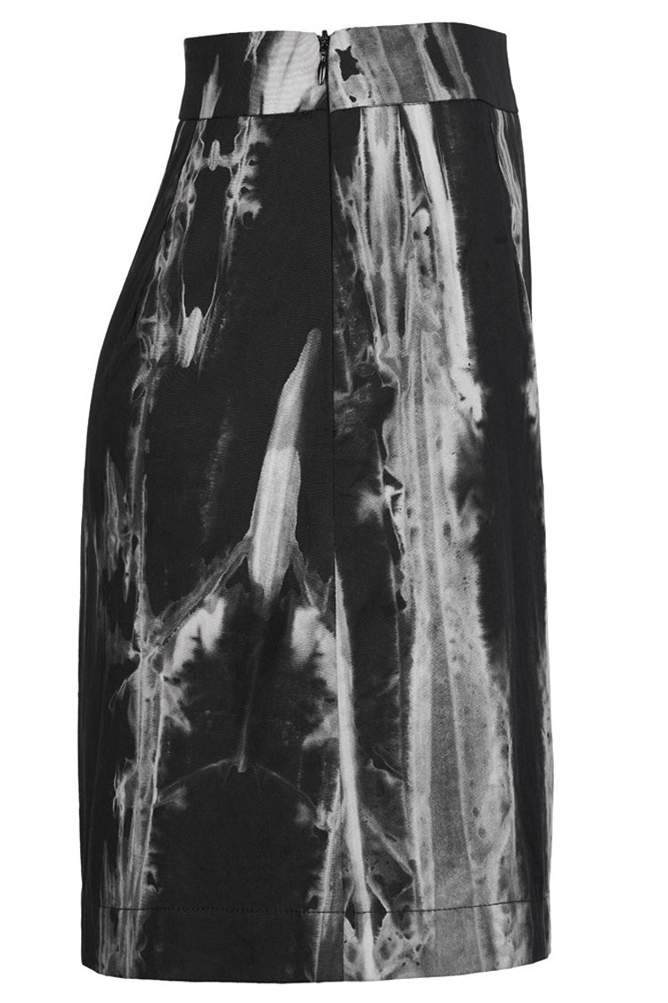 Black/White Hem Side Slit Design Cute Metal Heart Buckle Decoration Tie-Dyed A-Line Short Women's Punk Skirt
