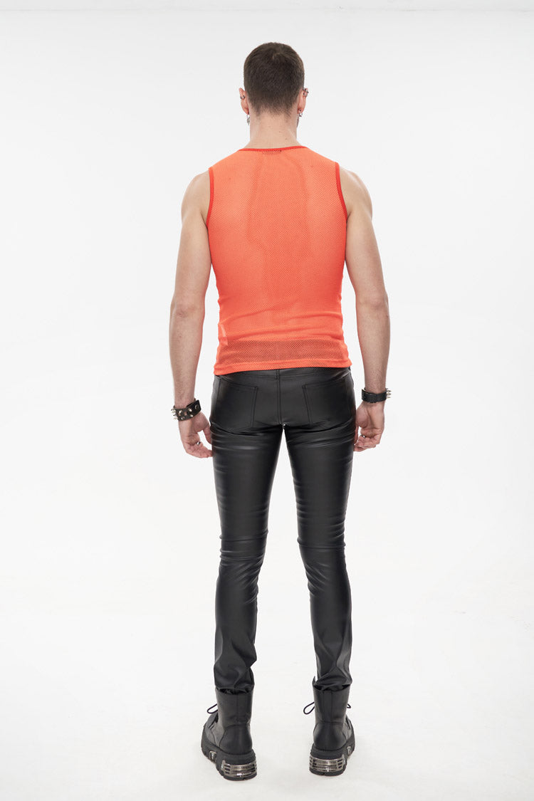 Orange Elasticity Perspective Rhombus Net Yarn Sleeveless Men's Gothic T-Shirt