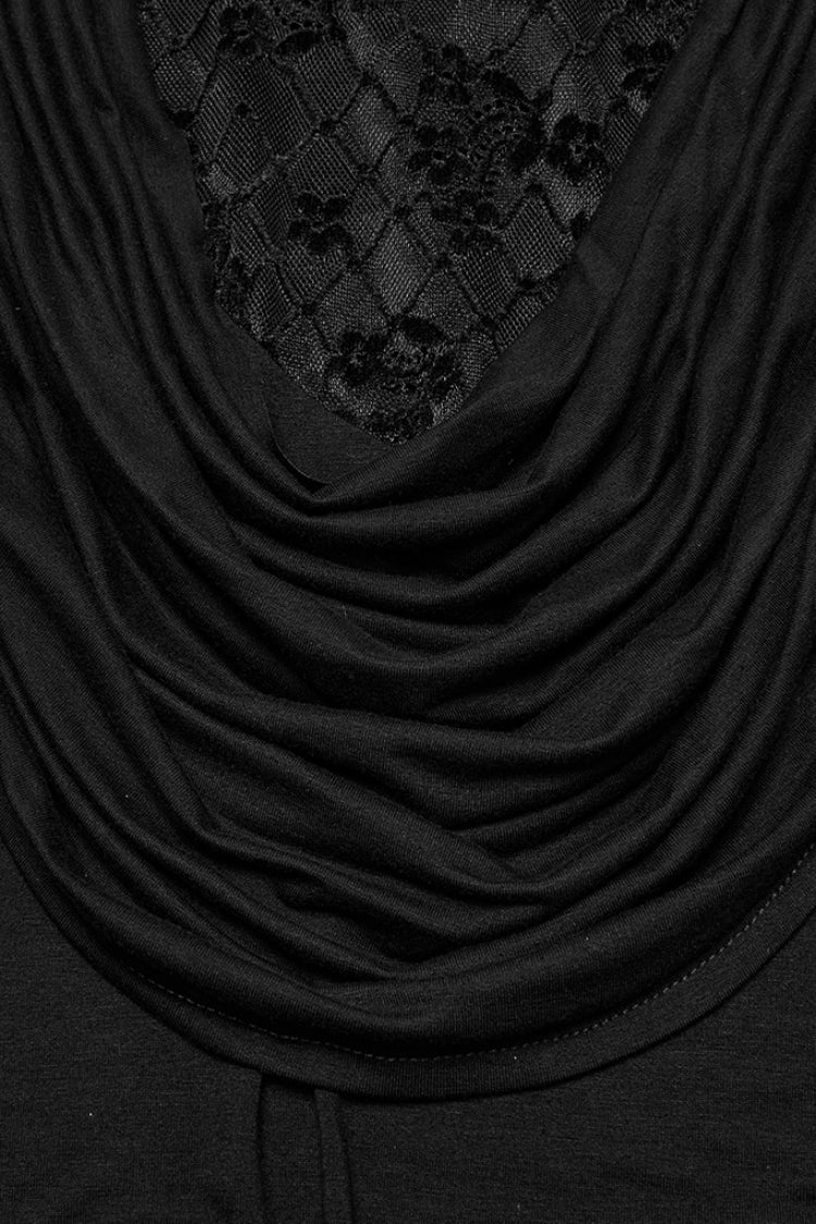 Black Long Sleeves Cowl Neck Stitching Lace Women's Gothic Blouse
