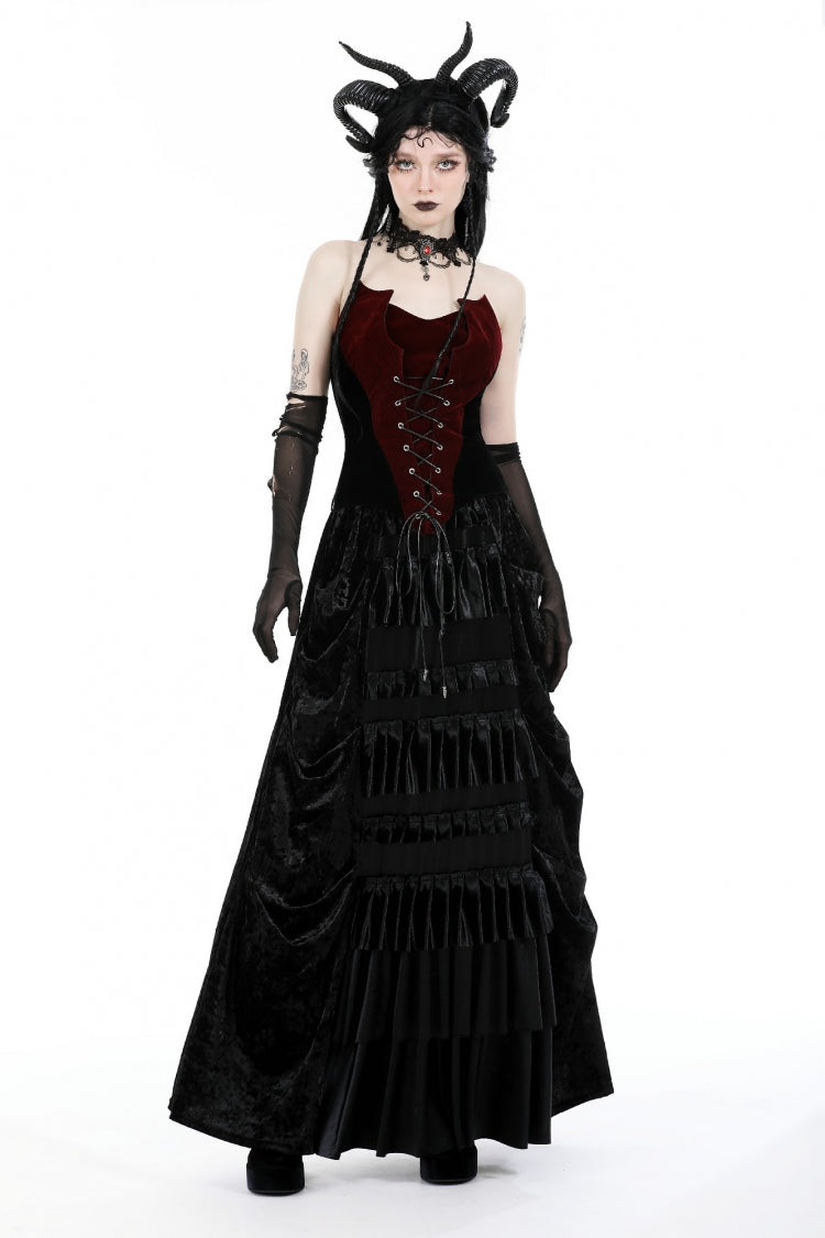 Corset gothique chauve-souris sans manches pour femmes, rouge/noir