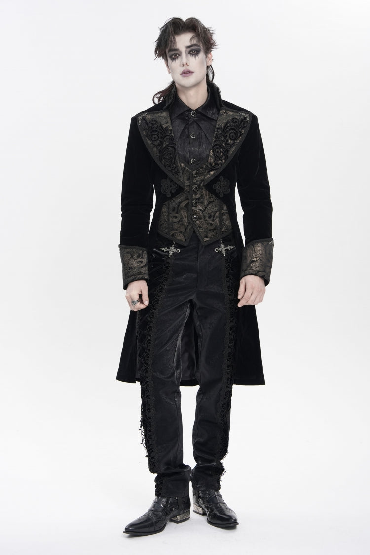 Veste gothique pour hommes, col à revers noir, manches longues, brodée en jacquard, Slim, couleur bloquée