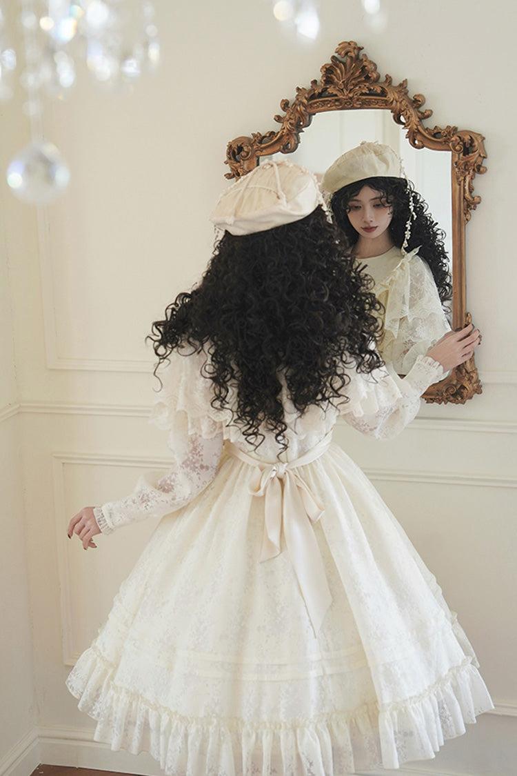 Ivory [Flower Sound] Long Sleeves Ruffle Cardigan Bowknot Lace Sweet Lolita Dress