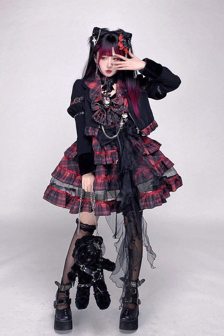Black/Red Japanese Punk Rock Babes Bowknot Gothic Lolita Tiered Dress