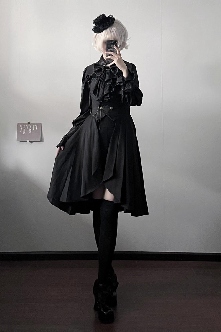 Black [Moonstone] Sleeveless Ruffle Ouji Gothic Prince Lolita Long Vest