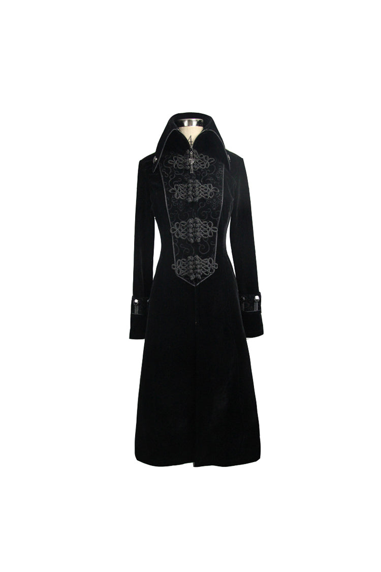 Black Retro Stand Collar Stage Costume Women's Gothic Coat