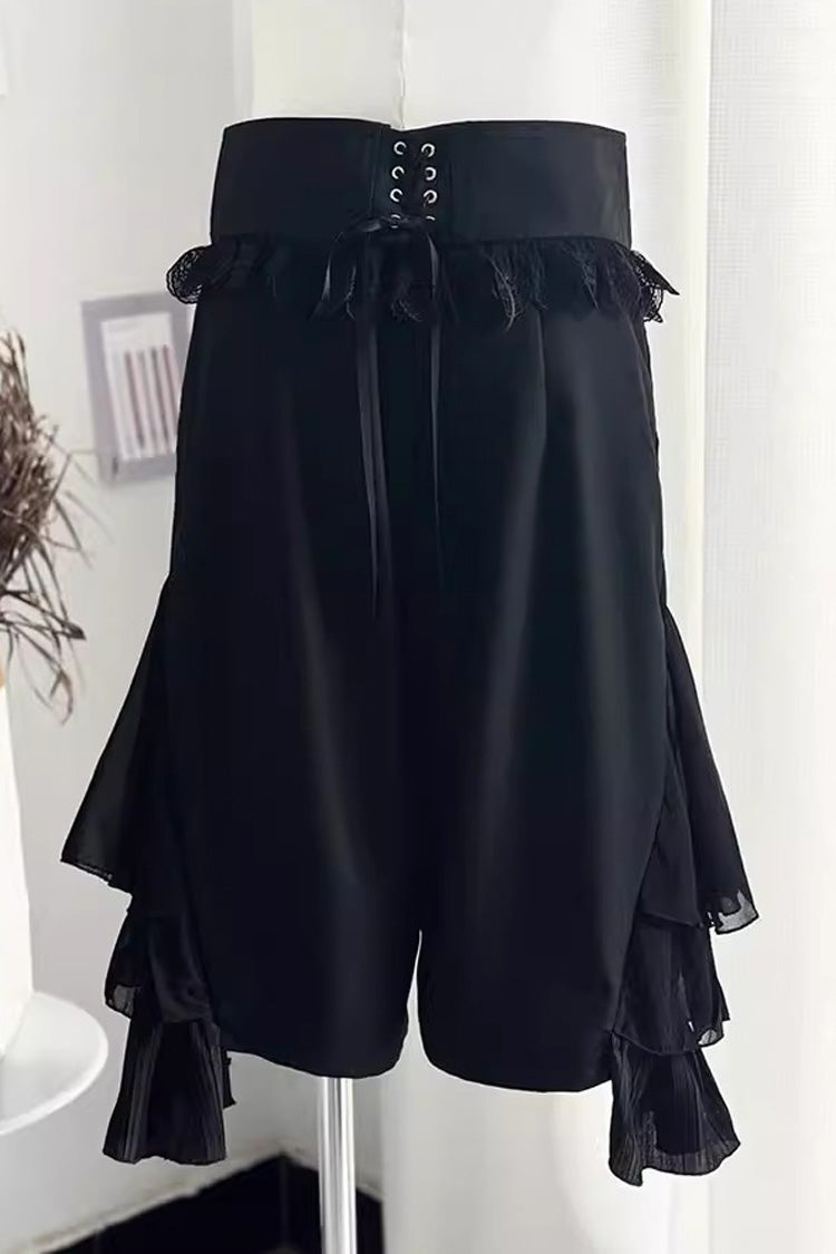 Black [Eternal City] Long Sleeves Lace Gothic Prince Medieval Ouji Lolita Blouse Knee-Length Shorts Set