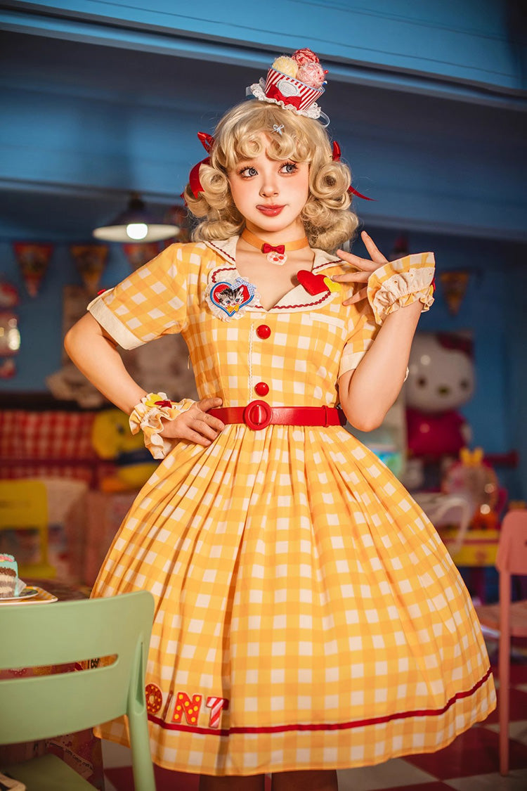 Sweetheart Cat Short Sleeves Print Embroidery Sweet Lolita Dress 3 Colors