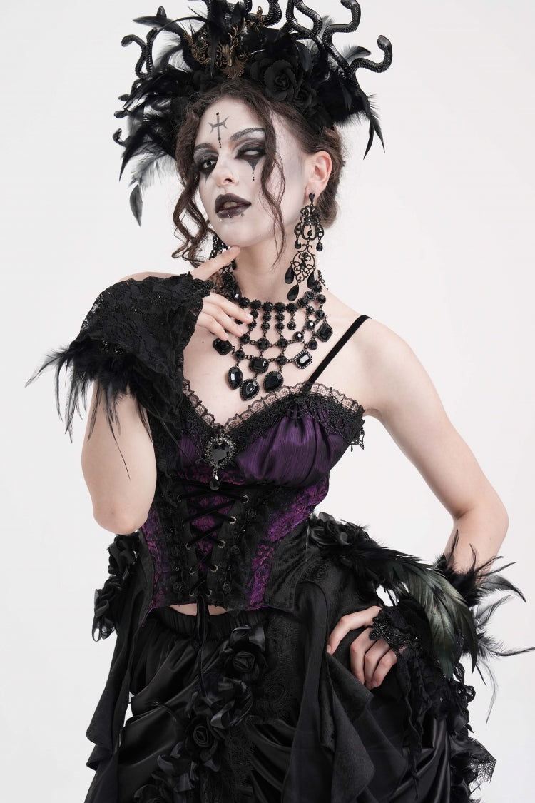 Purple Lace Lace-Up Women's Gothic Overbust Corset