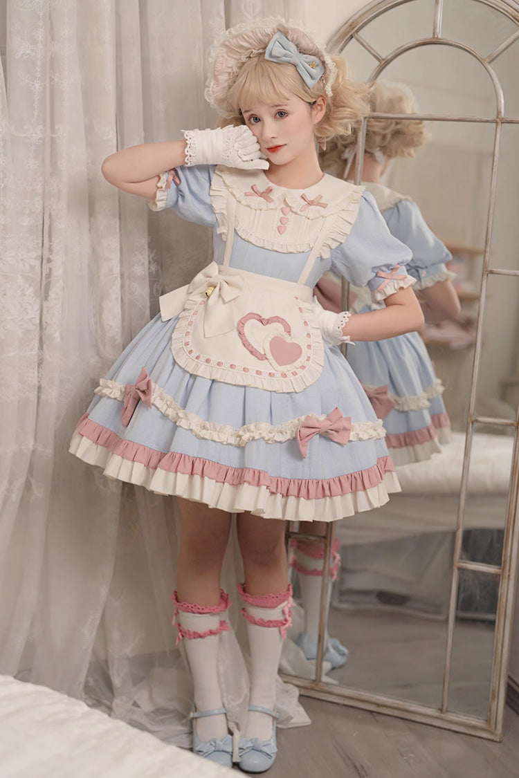 Blue Short Puff Sleeves Ruffle Bowknot Maid Sweet Princess Lolita Dress