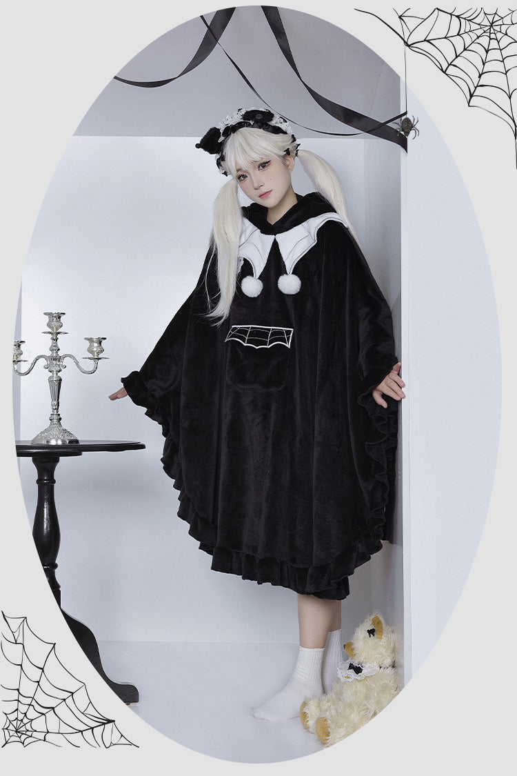 Black Bat Ruffle Hooded Sweet Lolita Coat Cloak