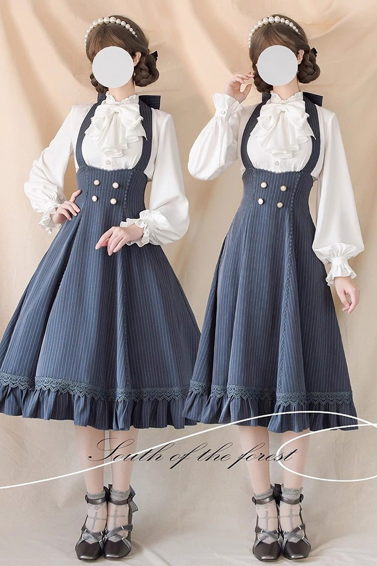 [South of The Forest] Halterneck Stripe Print Ruffle Classic Vintage Lolita Jsk Dress 4 Colors