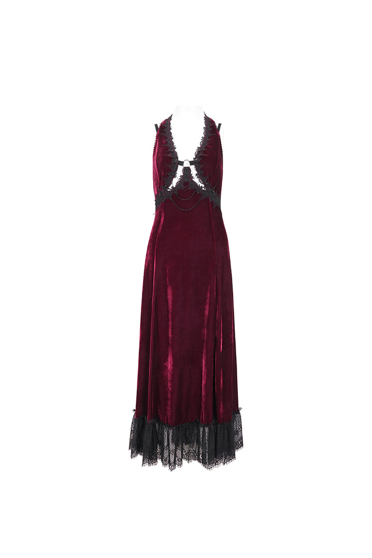 Red Lace Up Lace Hem Slip Long Women's Gothic Dress