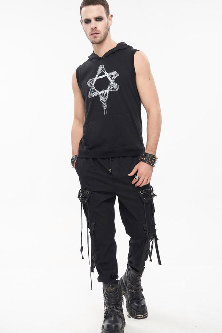 Black Punk Fine Twill Two-Wear Metal Buckle Chain Decoration Men's Pants