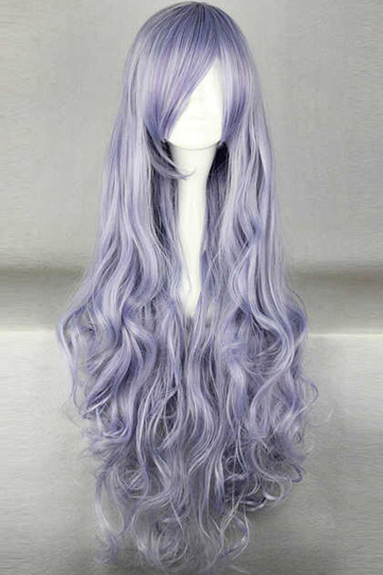Purple Slant Bangs Long Curly Hair Sweet Lolita Wig