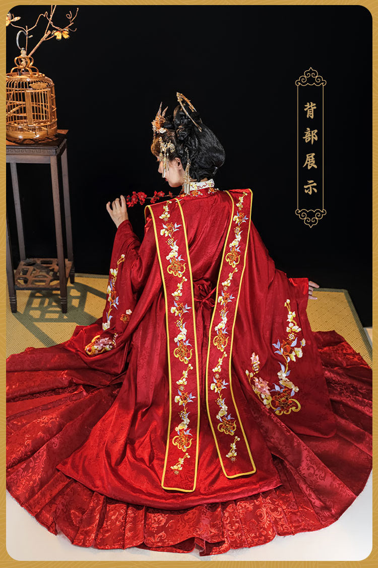 Red Chinese Style Hot Stamping Embroidery High Waisted Hanfu Dress Full Set