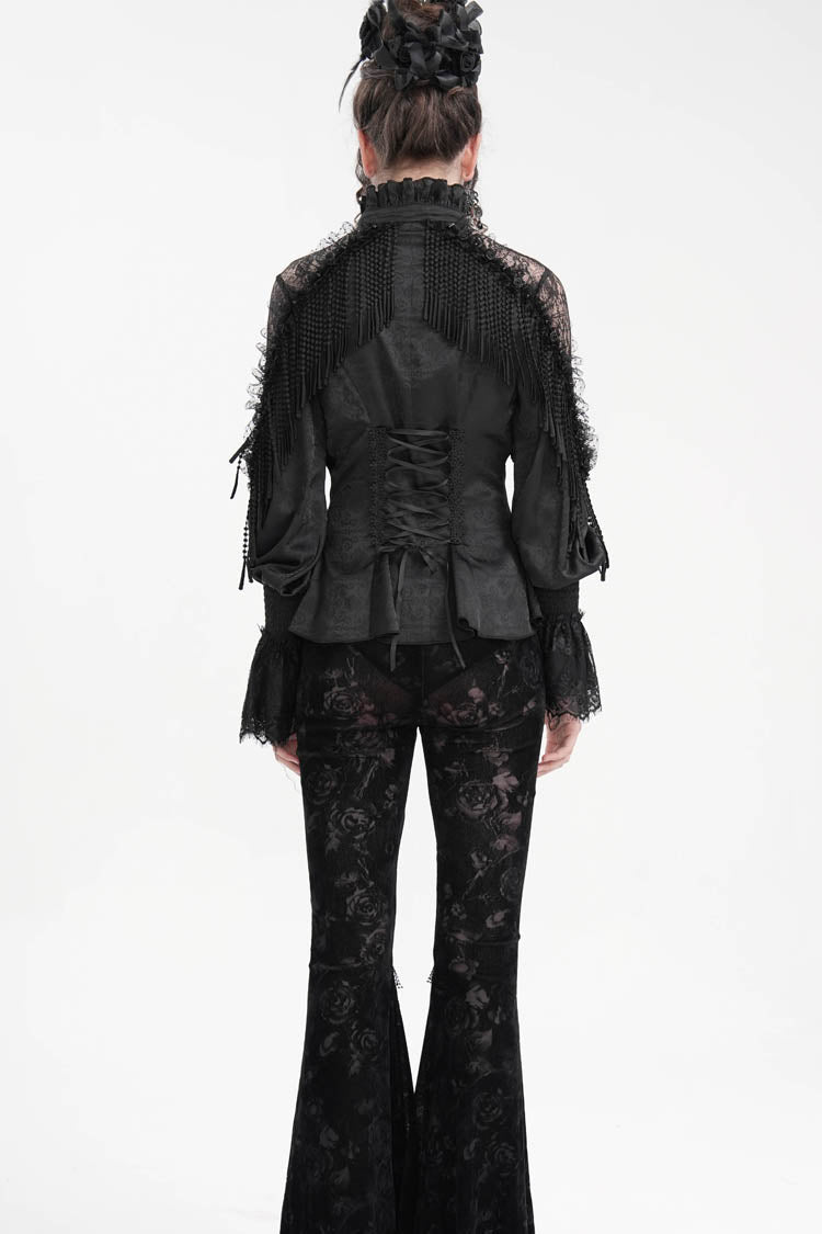 Black Long Sleeves Hollow Ripped Women's Gothic Blouse