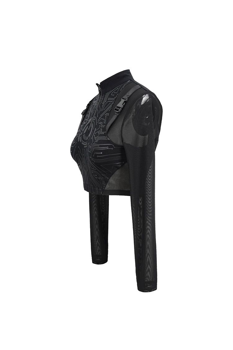 Black Round Collar Lace Check Short Women's Gothic Tops