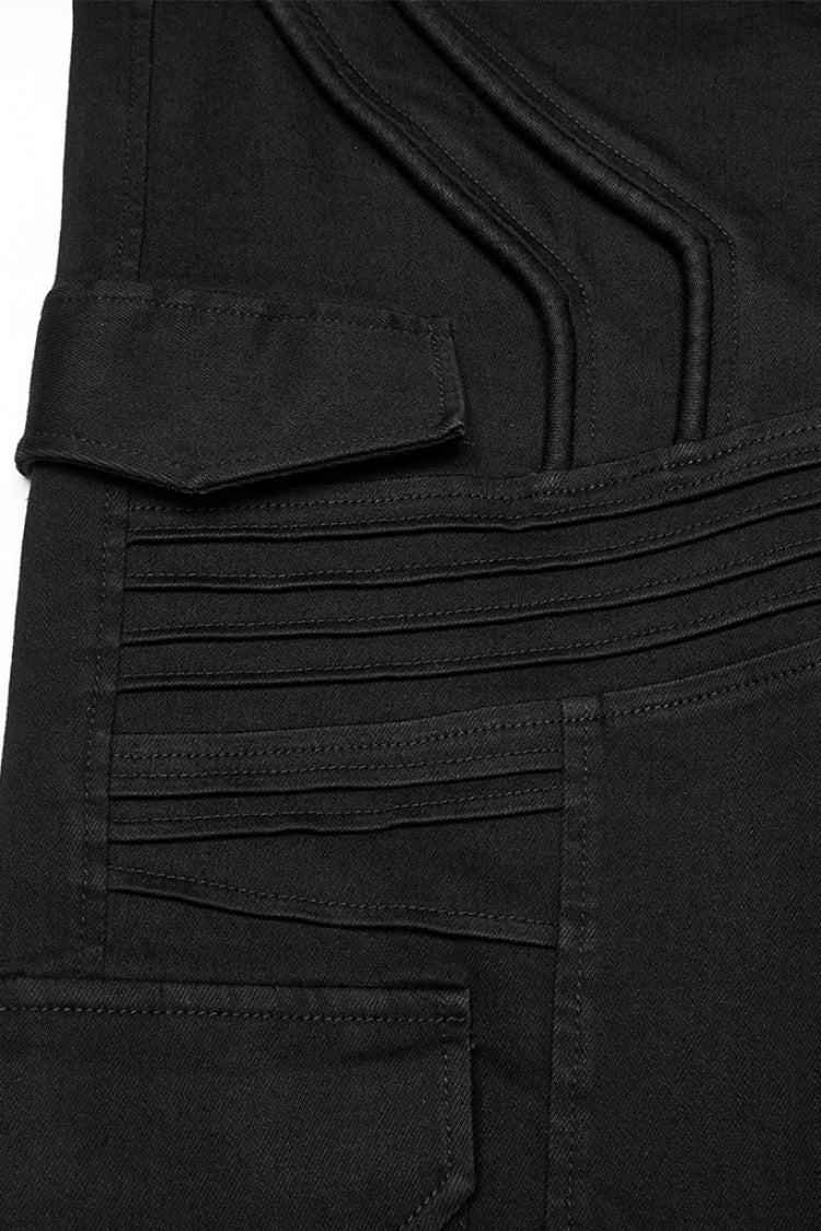 Black Multi-pocket Pleated Men's Punk Denim Pants