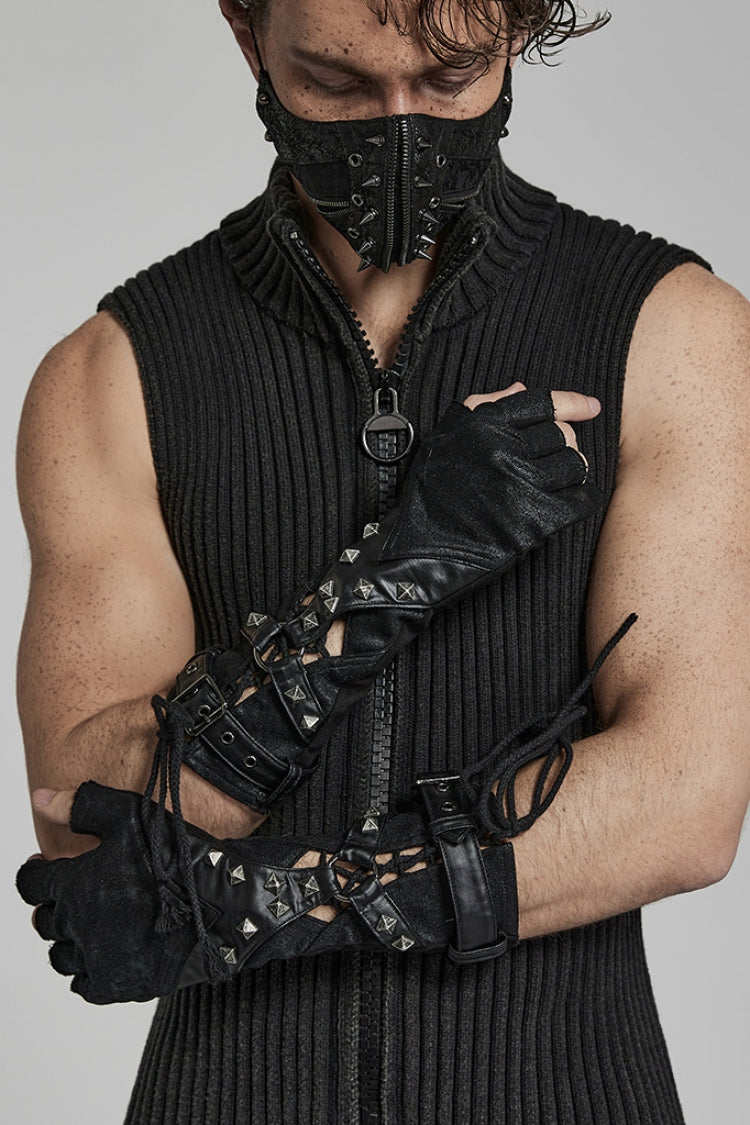 Rivets Print Lace-Up Men's Steampunk Gloves 2 Colors