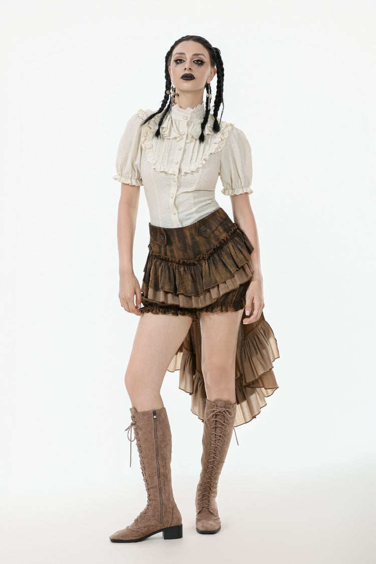 Chemisier Lolita classique blanc victorien Vintage col montant à volants manches courtes bouffantes