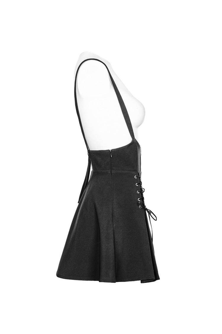 Black High Waist Bandage Zipper Braces Women's Steam Punk Skirt