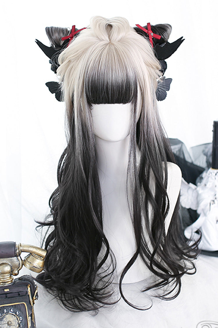 White /Black Gradient Long Curly Classic Lolita Wig