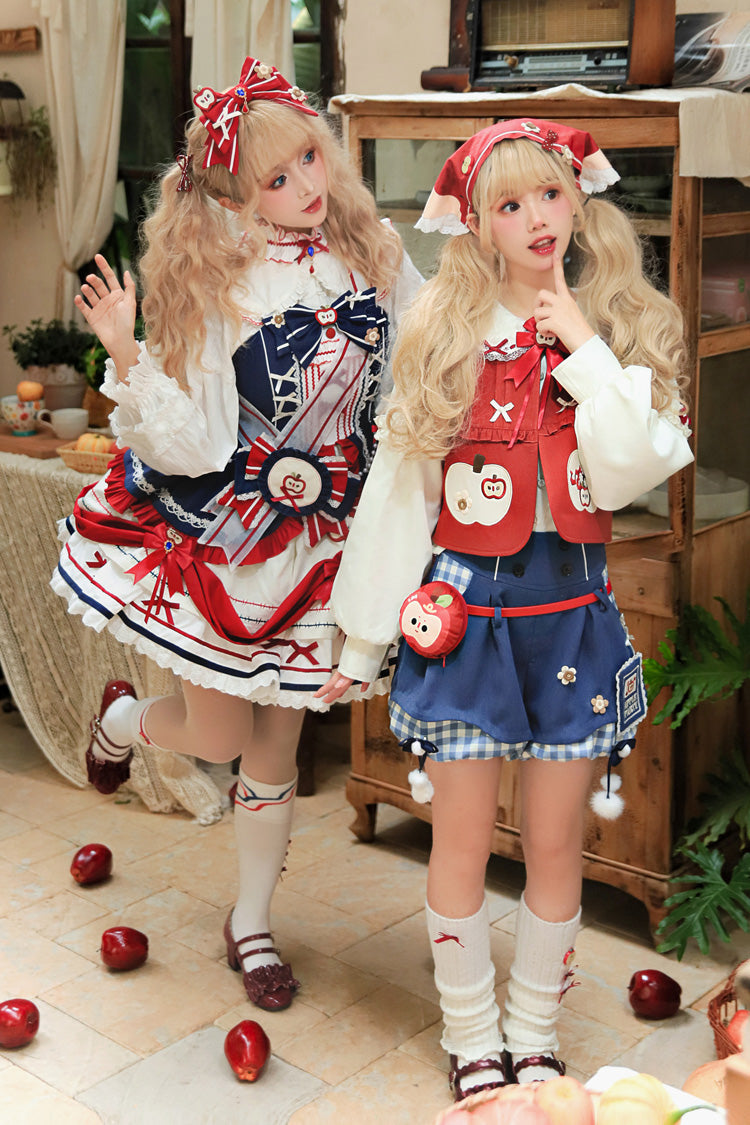 Multi-Color [Witch Gina] Long Sleeves Print Bowknot Ouji Sweet Lolita Vest Shorts Set